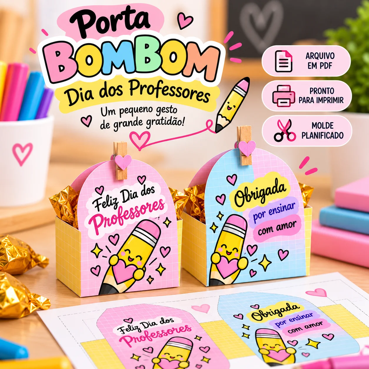 Porta-Bombom Dia dos Professores – Arquivo Digital — amostra 3: Uma lembrancinha prática, delicada e fácil de montar para…