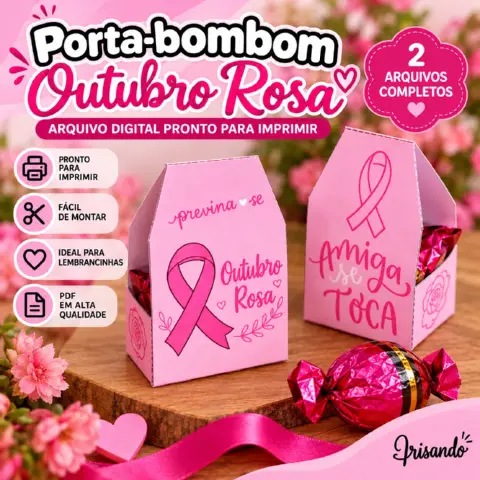 Porta-Bombom Outubro Rosa + Cartela de Adesivos — amostra 2: 🌸 Kit Outubro Rosa com porta-bombom e cartela de adesivos,…