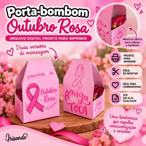Porta-Bombom Outubro Rosa + Cartela de Adesivos — amostra 3: 🌸 Kit Outubro Rosa com porta-bombom e cartela de adesivos,…