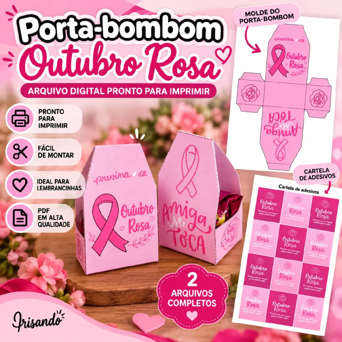 Porta-Bombom Outubro Rosa + Cartela de Adesivos — Datas comemorativas para Educação Infantil: 🌸 Kit Outubro Rosa com…