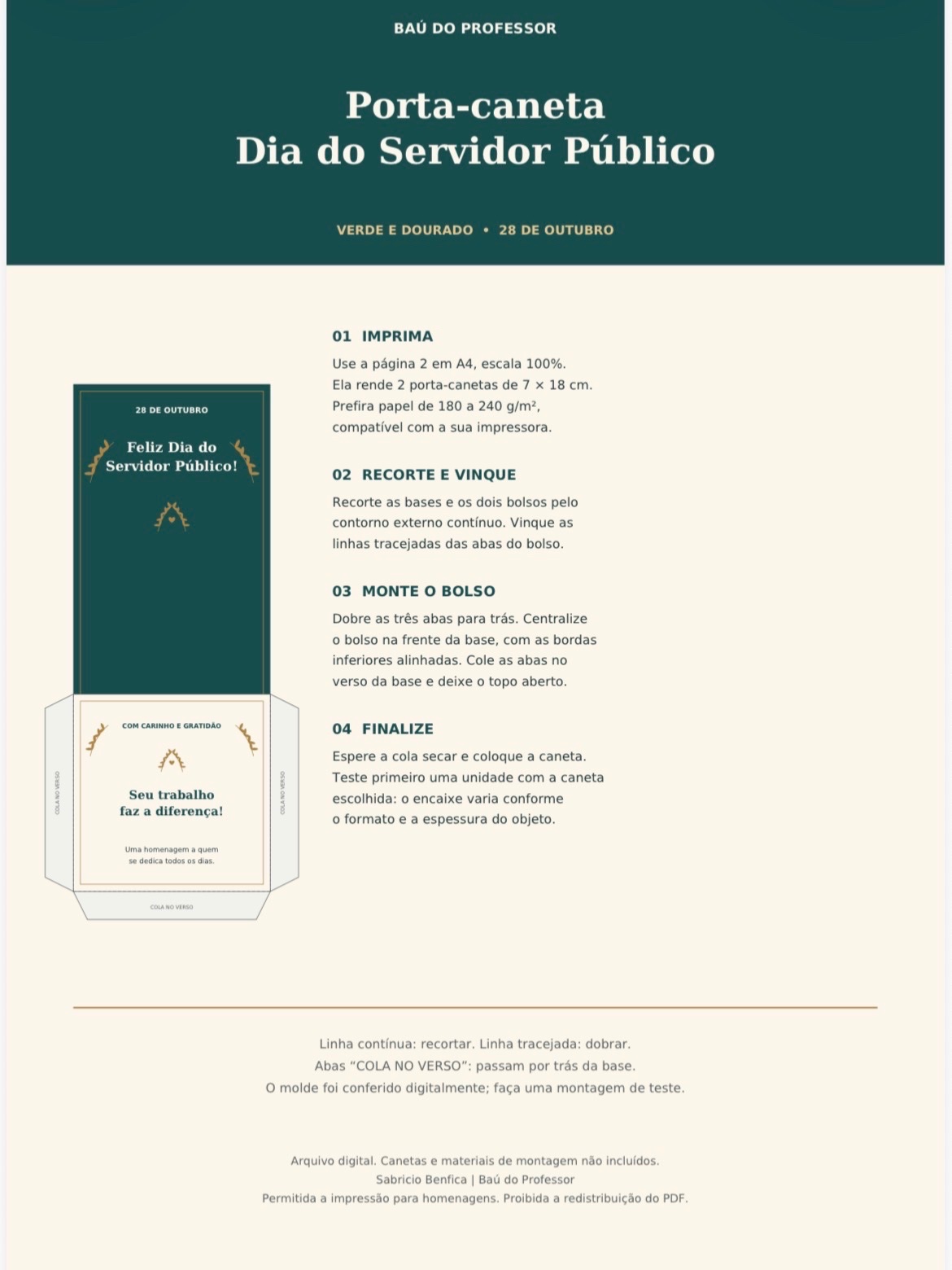 Porta-Caneta Dia do Servidor Público Verde e Dourado em PDF — amostra 1: Porta-caneta do Dia do Servidor Público em verde e…