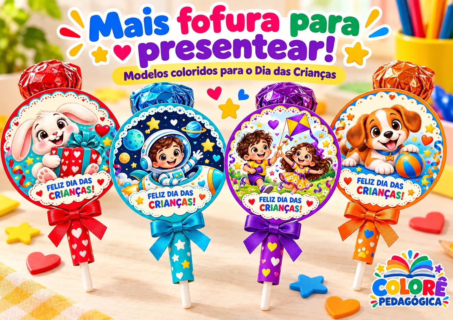 Porta-Pirulitos Dia das Crianças – 8 Modelos Coloridos em PDF. — Jogos pedagógicos para Todas as séries: 🍭 Encante as…