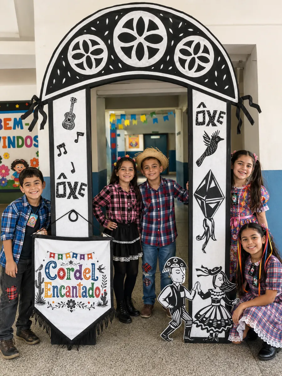 Portal de Festa Junina - Cordel Encantado — amostra 4: Deixe sua escola ainda mais linda com esse painel fotográfico Cordel…