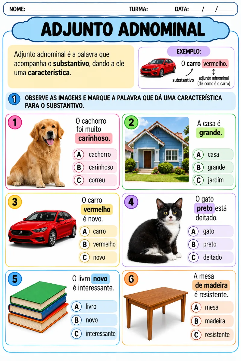 português 7ºano — amostra 1: adjunto adnominal, adverbial, verbos, prefixos de negação