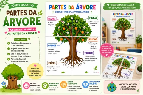 Pôster Partes da Árvore | Dia da Árvore | Educação Infantil — amostra 1: Um recurso visual e colorido para trabalhar o Dia…