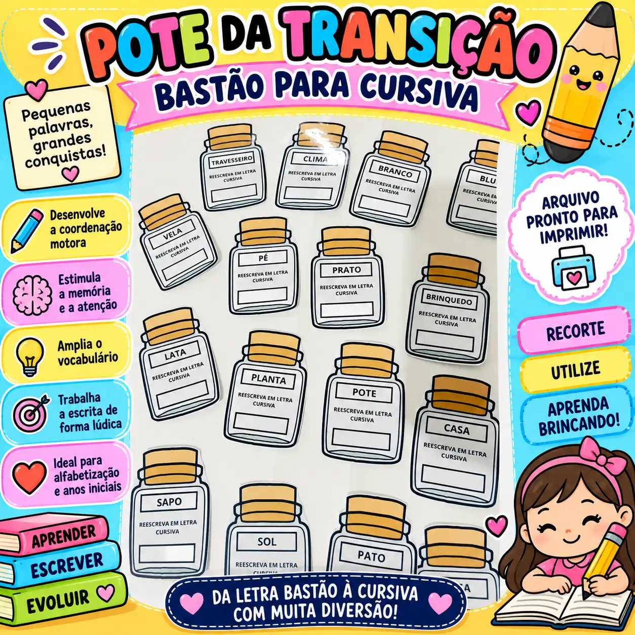 ✍️🔡 POTE DA TRANSIÇÃO – DA LETRA BASTÃO PARA A CURSIVA! — Alfabetização para Educação Infantil: Recurso lúdico para ajudar…