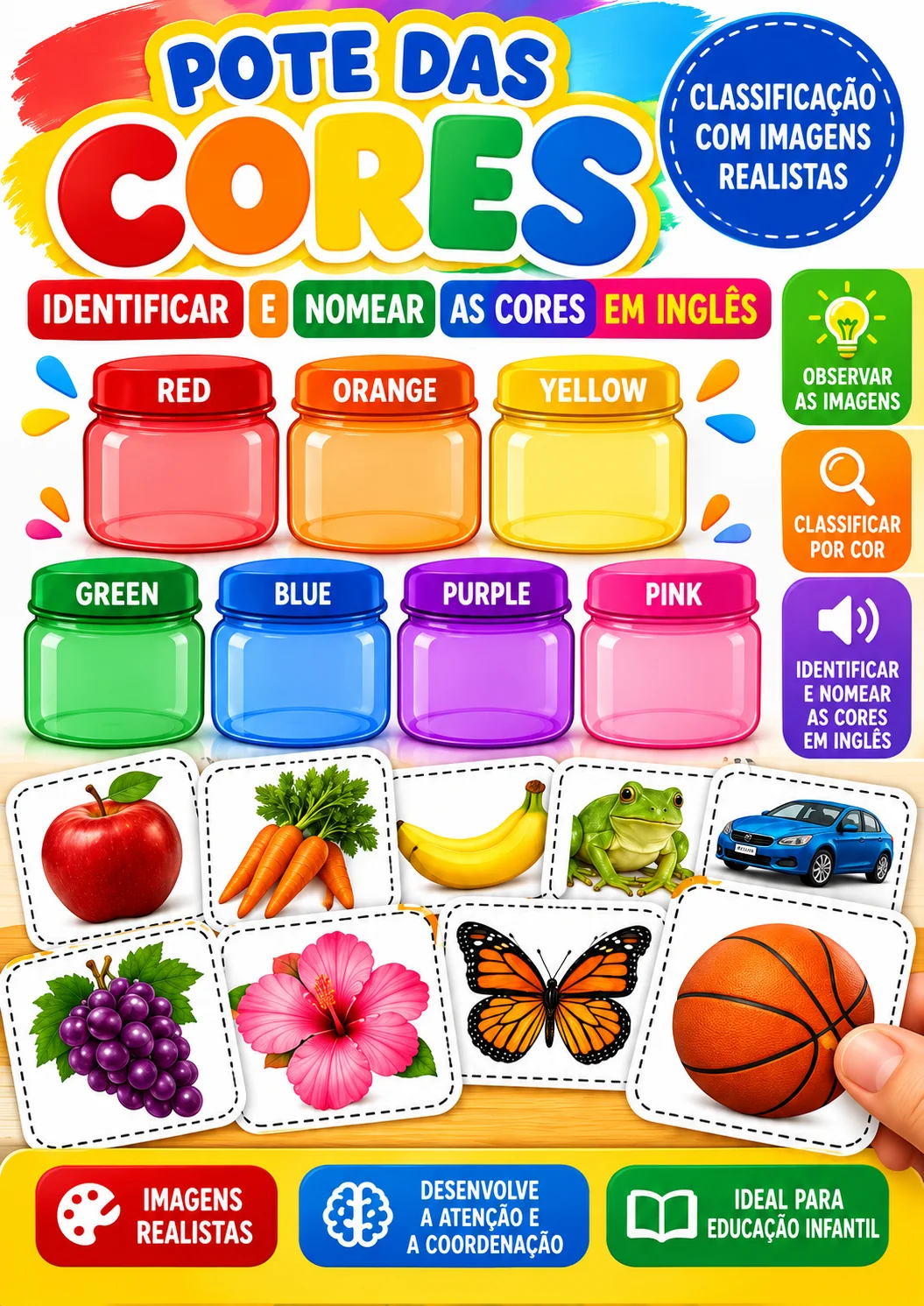 Pote das Cores em Inglês Classificação Imagens Reais Educação Infantil — capa do material
