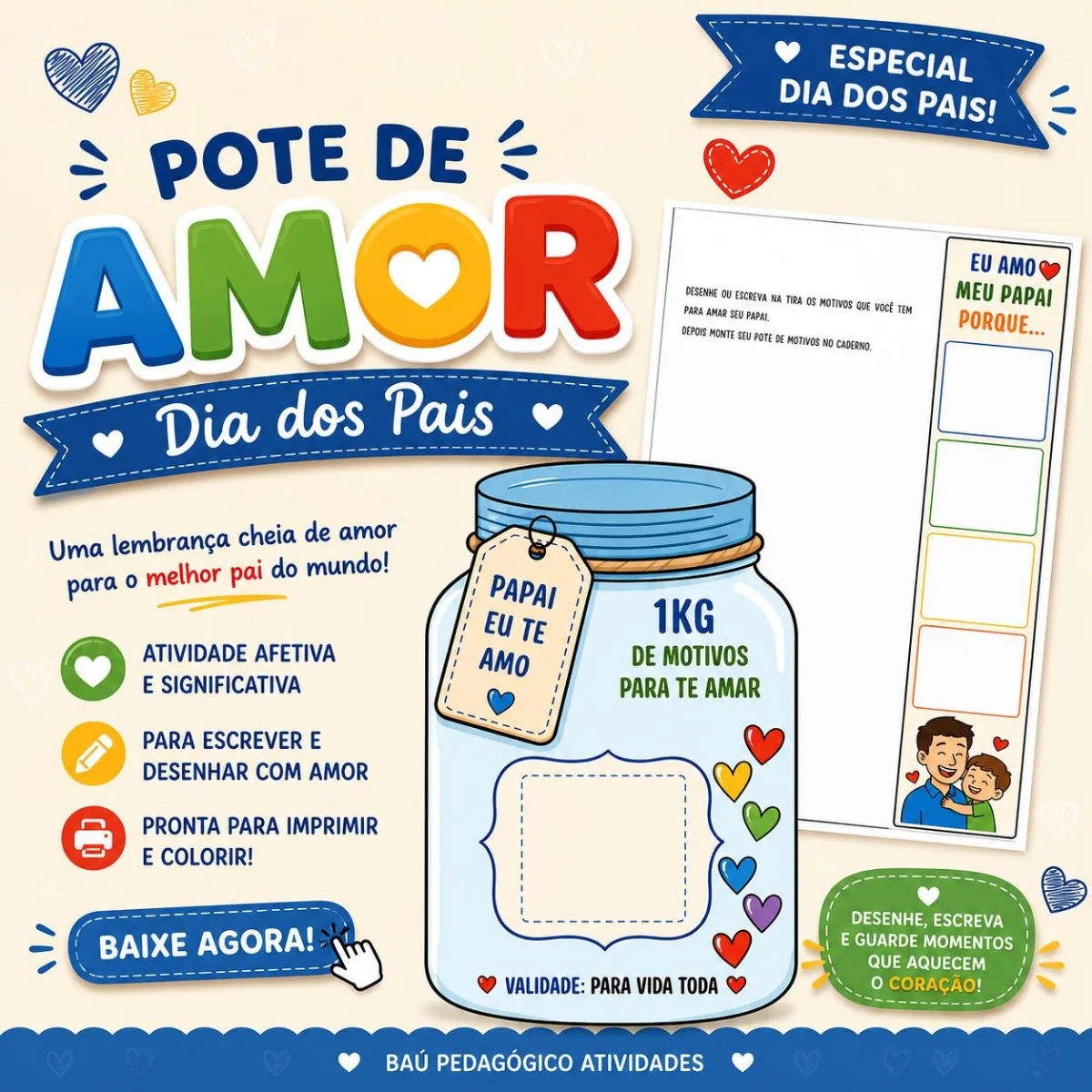 Pote de Motivos para Amar o Papai em PDF | Lembrancinha Dia dos Pais para Imprimir — Datas comemorativas para Educação…