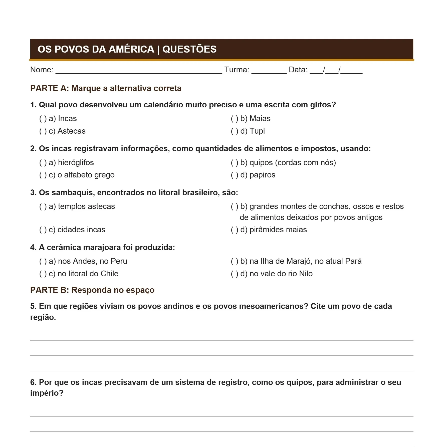 Povos da América – Cruzadinha e Questões — capa do material