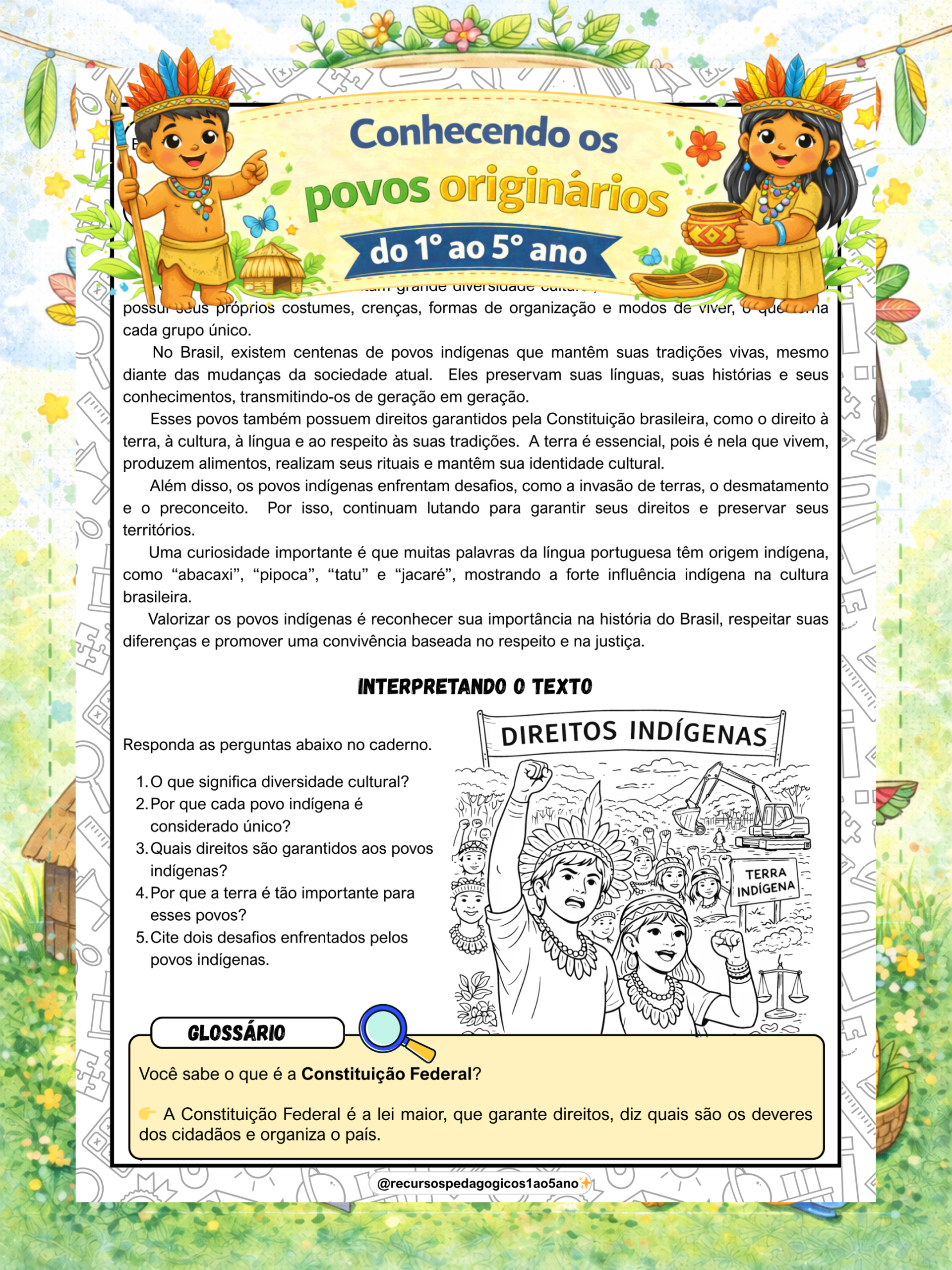 Povos indígenas em ação – do 1º ao 5º ano! | Alfabetização — amostra 1: O que vem no material