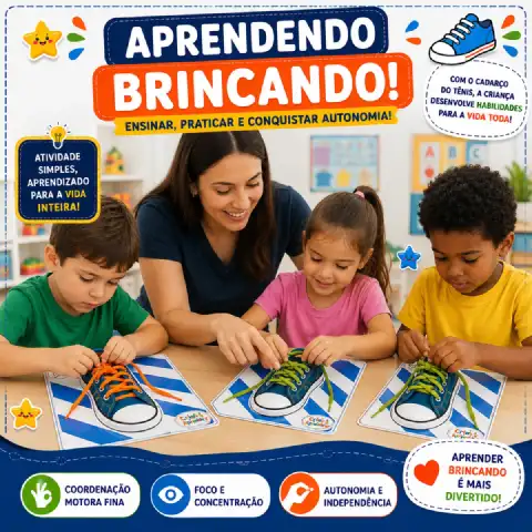 Prancha de Alinhavo do Tênis – Coordenação Motora e Autonomia Infantil — amostra 1: Prancha de Alinhavo do Tênis para…