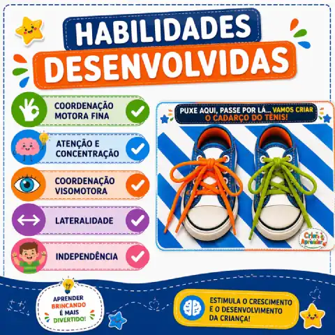 Prancha de Alinhavo do Tênis – Coordenação Motora e Autonomia Infantil — amostra 2: Prancha de Alinhavo do Tênis para…