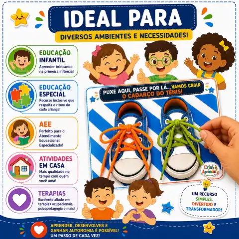 Prancha de Alinhavo do Tênis – Coordenação Motora e Autonomia Infantil — amostra 3: Prancha de Alinhavo do Tênis para…