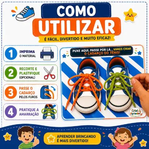 Prancha de Alinhavo do Tênis – Coordenação Motora e Autonomia Infantil — amostra 4: Prancha de Alinhavo do Tênis para…