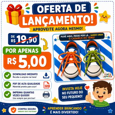 Prancha de Alinhavo do Tênis – Coordenação Motora e Autonomia Infantil — amostra 5: Prancha de Alinhavo do Tênis para…
