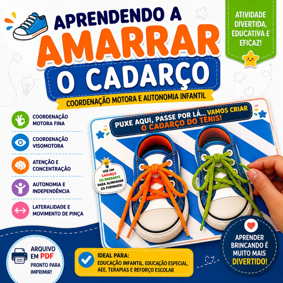 Prancha de Alinhavo do Tênis – Coordenação Motora e Autonomia Infantil — Alfabetização para Educação Infantil: Prancha de…