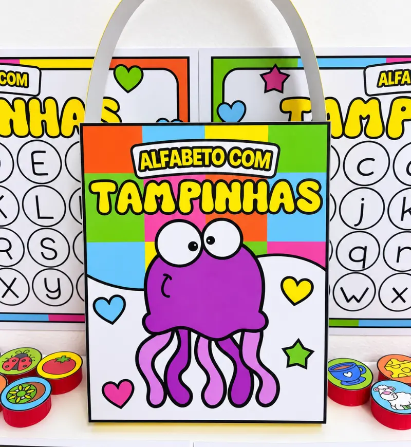 Pranchas Alfabeto com Tampinhas - Letra Bastão e Cursiva – PDF para Imprimir | Alfabetização — amostra 3: Para quem é…