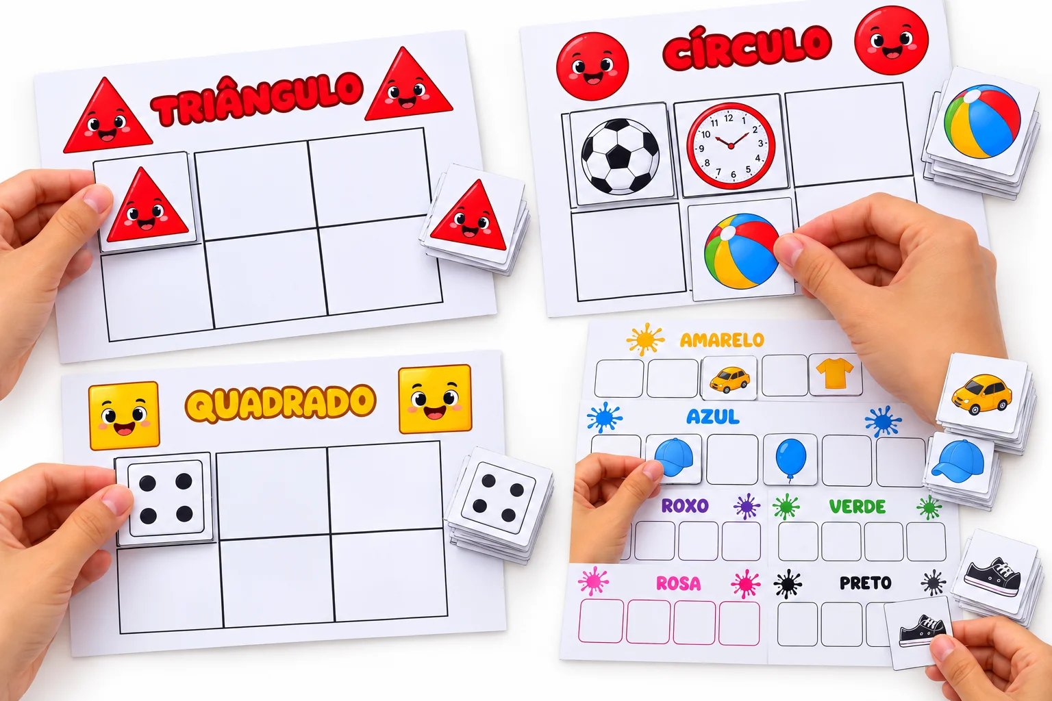 Pranchas Cognitivas Interativas: Números, Quantidades, Cores, Formas e espaciais — amostra 6: Kit de pranchas cognitivas…