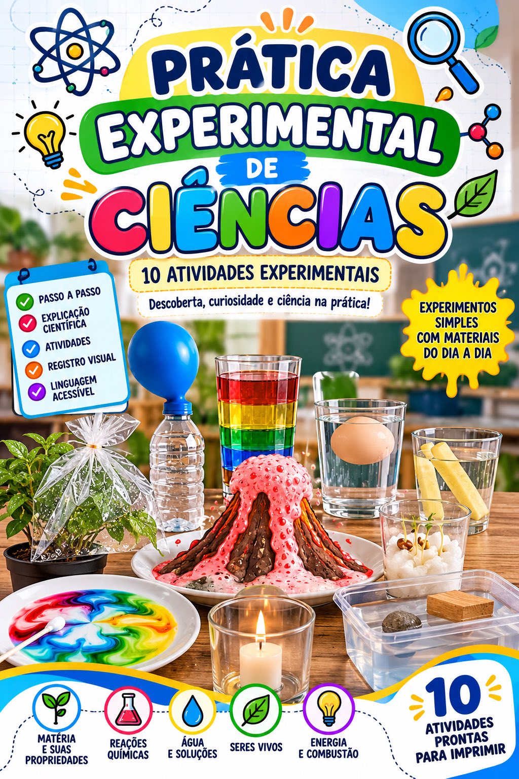 Prática Experimental de Ciências: 10 Experimentos para Imprimir — Português para Educação Infantil: 10 atividades práticas…