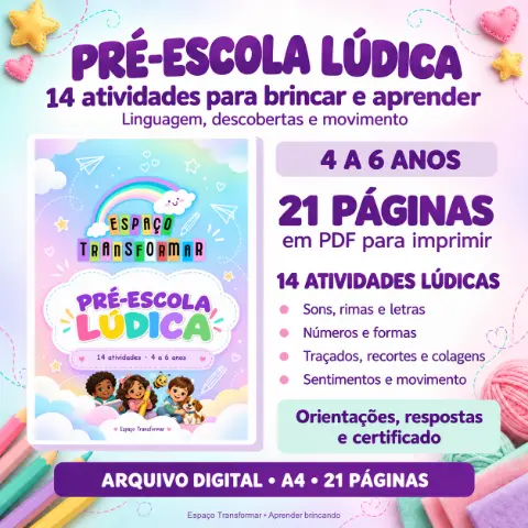 Pré-escola Lúdica: 14 Atividades para Educação Infantil em PDF — capa do material