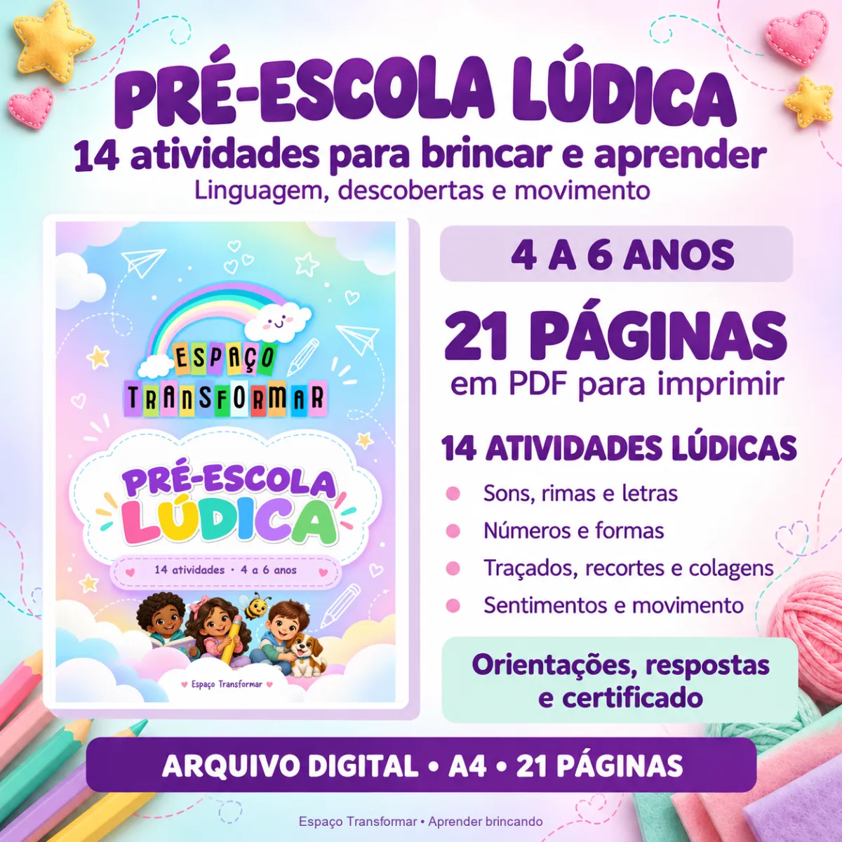 Pré-escola Lúdica: 14 Atividades para Educação Infantil em PDF — Atividades para Educação Infantil: Kit em PDF com 14…