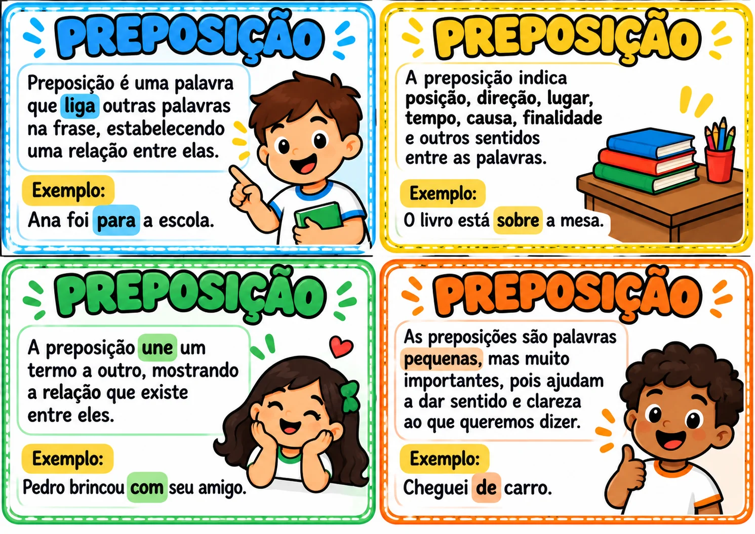 Preposição 3º Ano – 2 Folhas de Conceitos para Colagem no Caderno | — amostra 2: ✓ 2 folhas de conceitos sobre Preposição