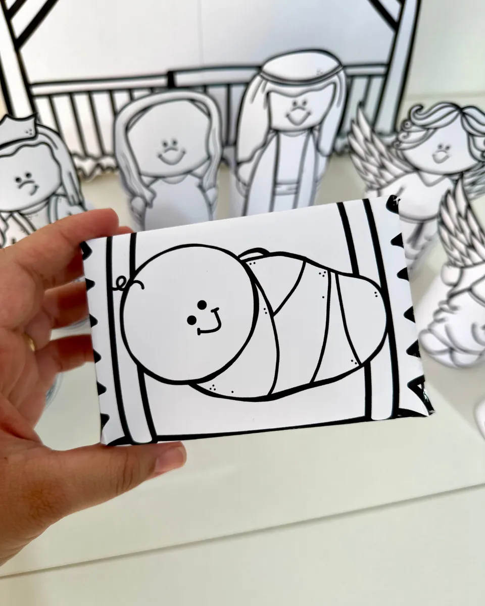 Presépio 3D Para Colorir - Material Digita — amostra 2: Presépio de mesa 3D para colorir e montar com rolinho de papel