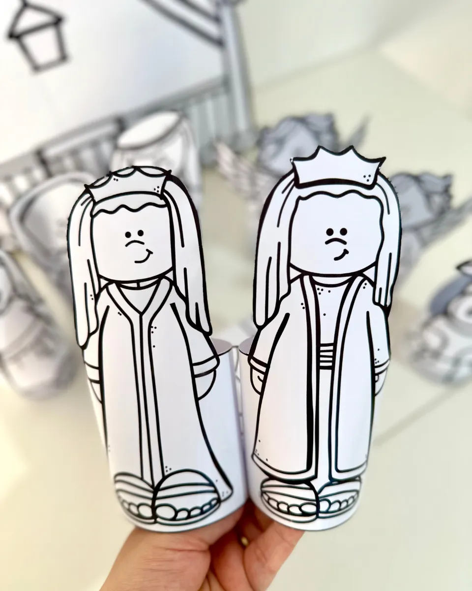 Presépio 3D Para Colorir - Material Digita — amostra 3: Presépio de mesa 3D para colorir e montar com rolinho de papel