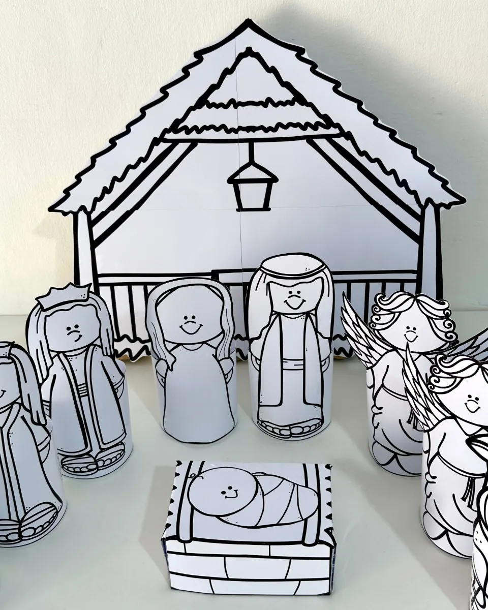 Presépio 3D Para Colorir - Material Digita — Atividades para 3º ano: Presépio de mesa 3D para colorir e montar com rolinho…