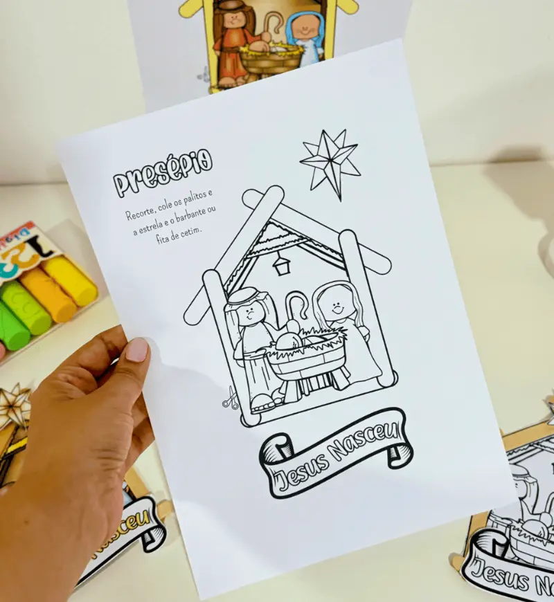 Presépio de Palitos: Atividade de Natal em PDF para Imprimir — amostra 1: Presépio de Palitos para trabalhar o Natal