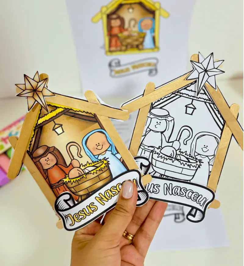 Presépio de Palitos: Atividade de Natal em PDF para Imprimir — amostra 2: O que vem no material