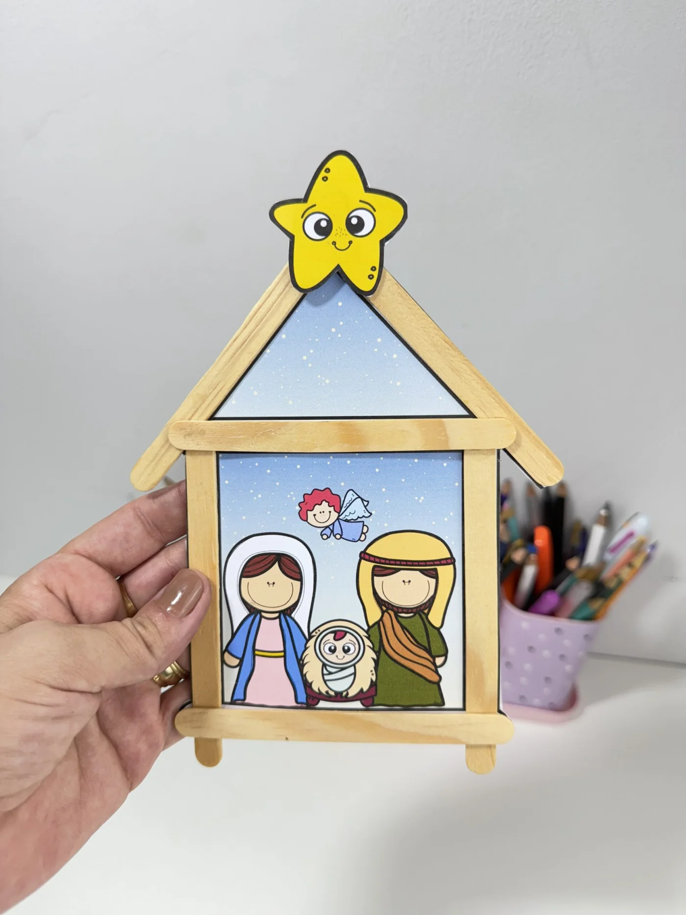 Presépio de palitos — amostra 2: 📥 PDF Presépio de Palitos 🎨 Colorido e para colorir 🖨 Pronto para imprimir 👶 Ideal…