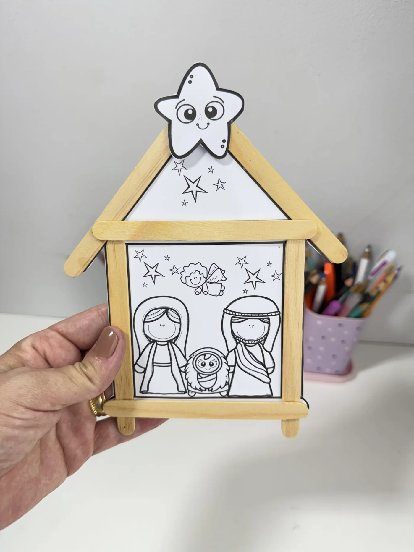 Presépio de palitos — amostra 3: 📥 PDF Presépio de Palitos 🎨 Colorido e para colorir 🖨 Pronto para imprimir 👶 Ideal…