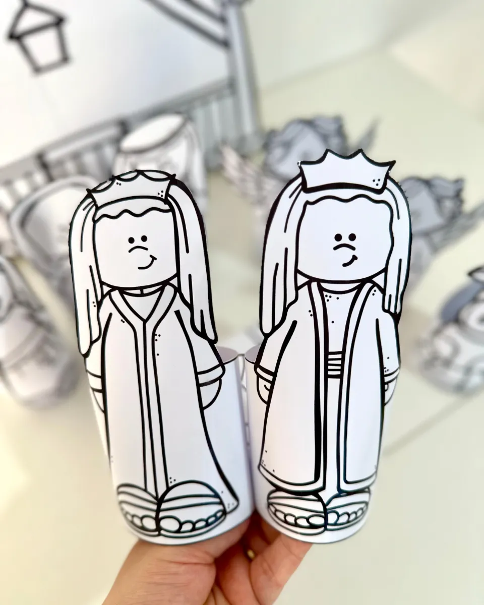 Presépio de Papel para Colorir – Atividade de Natal — amostra 4: Presépio de mesa 3D para colorir, com arquivo PDF pronto…
