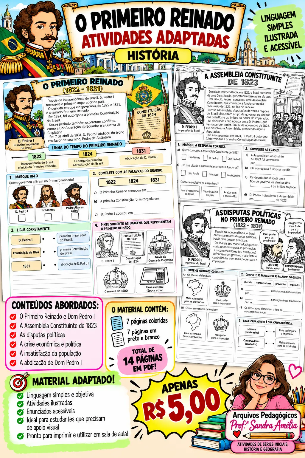 PRIMEIRO REINADO NO BRASIL – ATIVIDADES ADAPTADAS 🇧🇷 — História para Todas as séries: Trabalhe o Primeiro Reinado de…