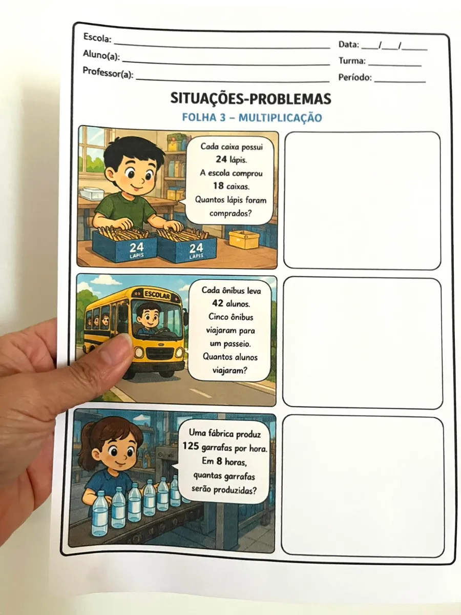 Problema Ilustrados - Matemática 3° ao 5° anos — amostra 4: Cada atividade apresenta situações do cotidiano, com…