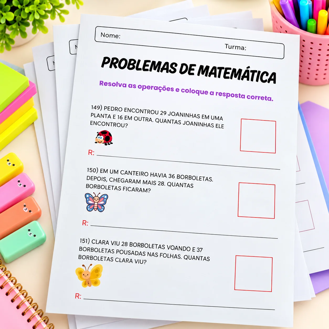 Problemas de Matemática – 2º ano - Adição e Subtração — amostra 3: Apostila com 150 probleminhas de adição e subtração para…