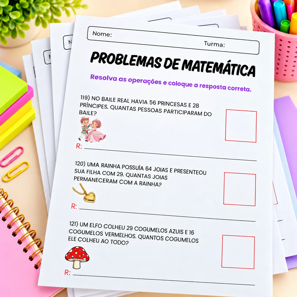 Problemas de Matemática – 2º ano - Adição e Subtração — amostra 4: Apostila com 150 probleminhas de adição e subtração para…
