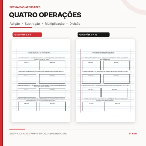 Problemas Matemáticos 5º Ano – Apostila com 60 Questões em PDF — amostra 4: Apostila de Problemas Matemáticos 5º Ano em PDF…