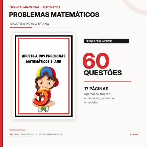 Problemas Matemáticos 5º Ano – Apostila com 60 Questões em PDF — capa do material