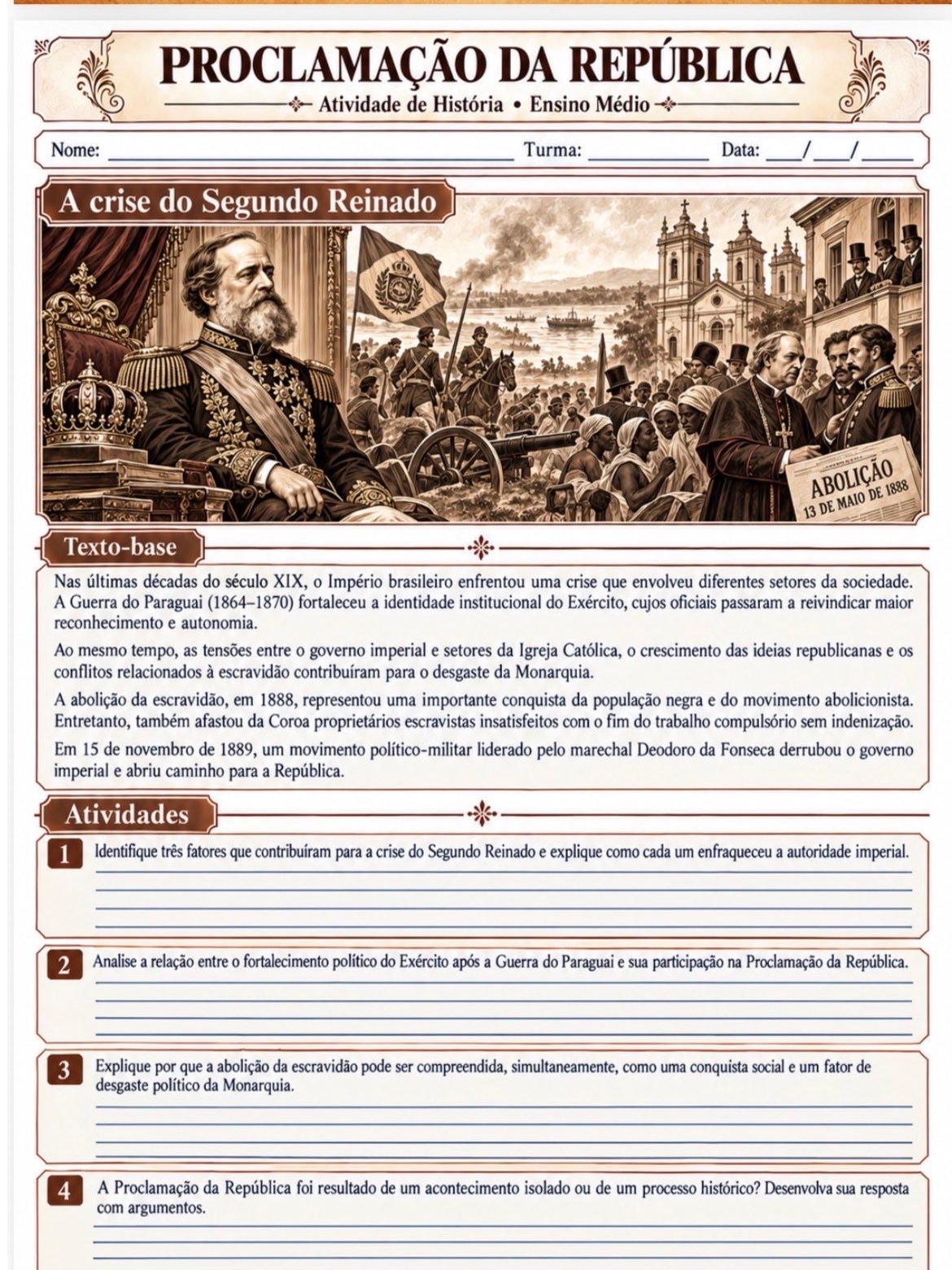Proclamação da República – 5 Atividades Ensino Médio PDF — amostra 1: Proclamação da República – 5 Atividades de História…