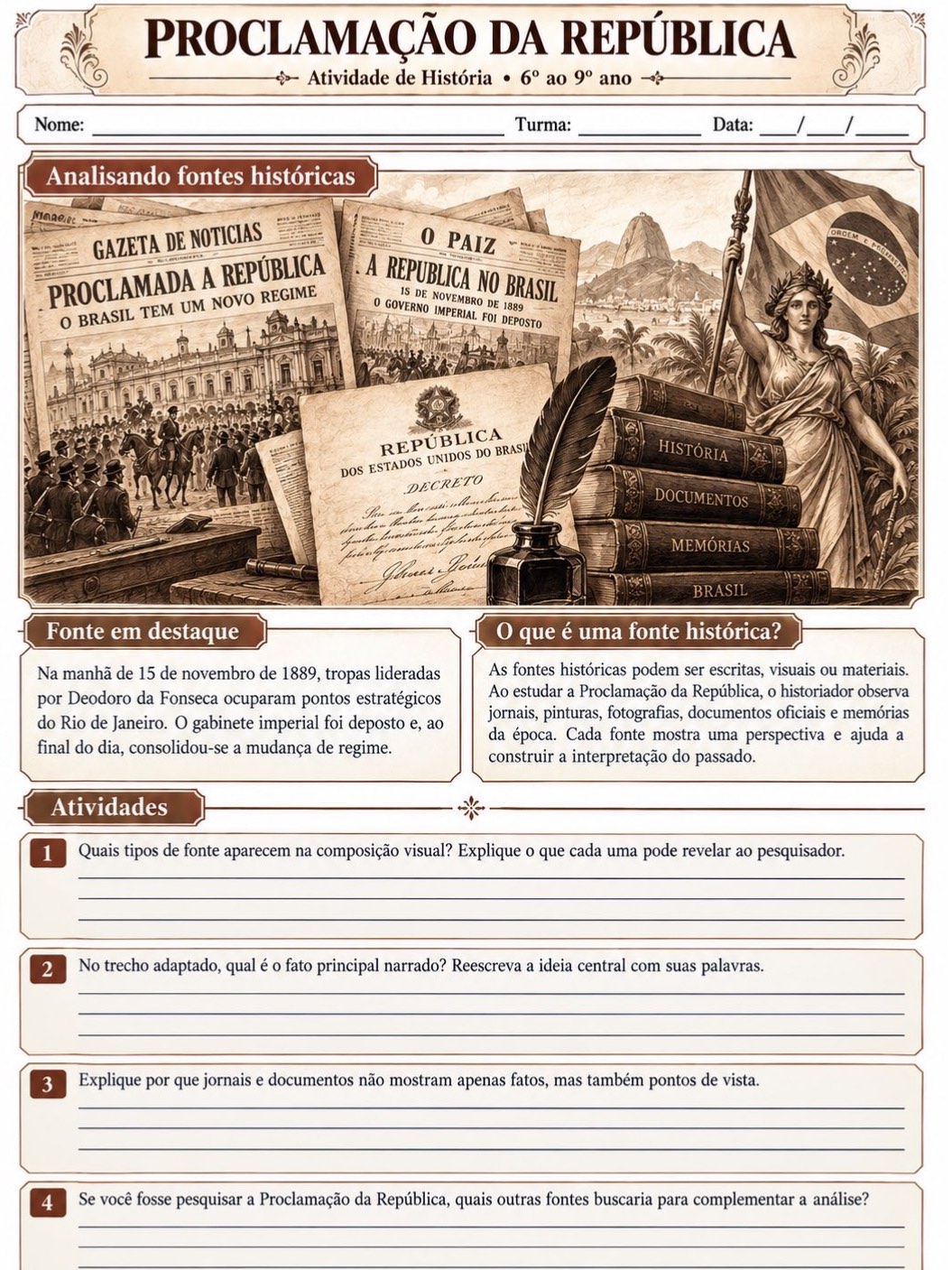 Proclamação da República – 5 Atividades Ilustradas em PDF — amostra 1: Proclamação da República – Atividades de História Proclamação da República – 5 Atividades Ilustradas em PDF — amostra 1: Proclamação da República – Atividades de História