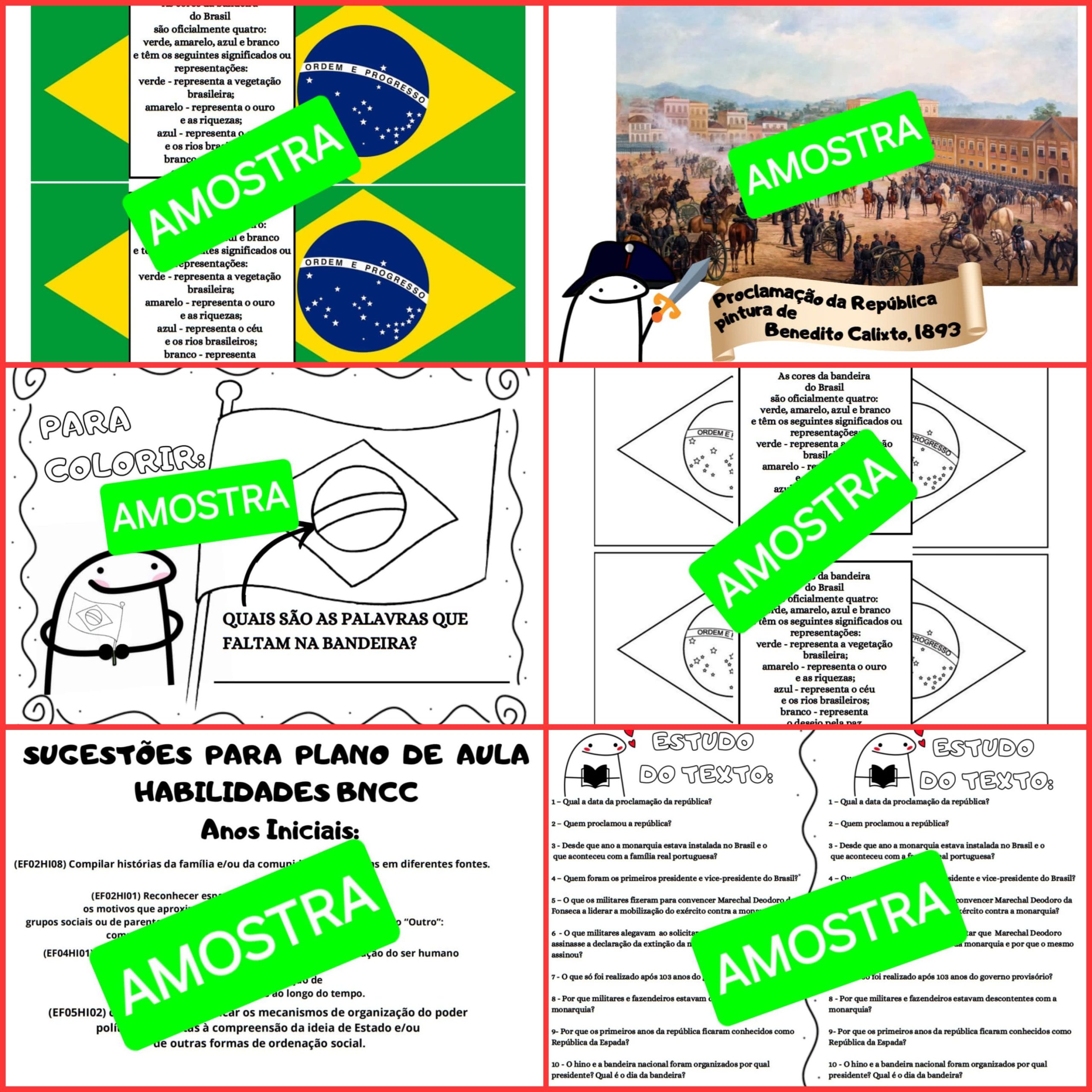 Proclamação da república e dia da bandeira florks – PDF para Imprimir — amostra 1: O que vem no material