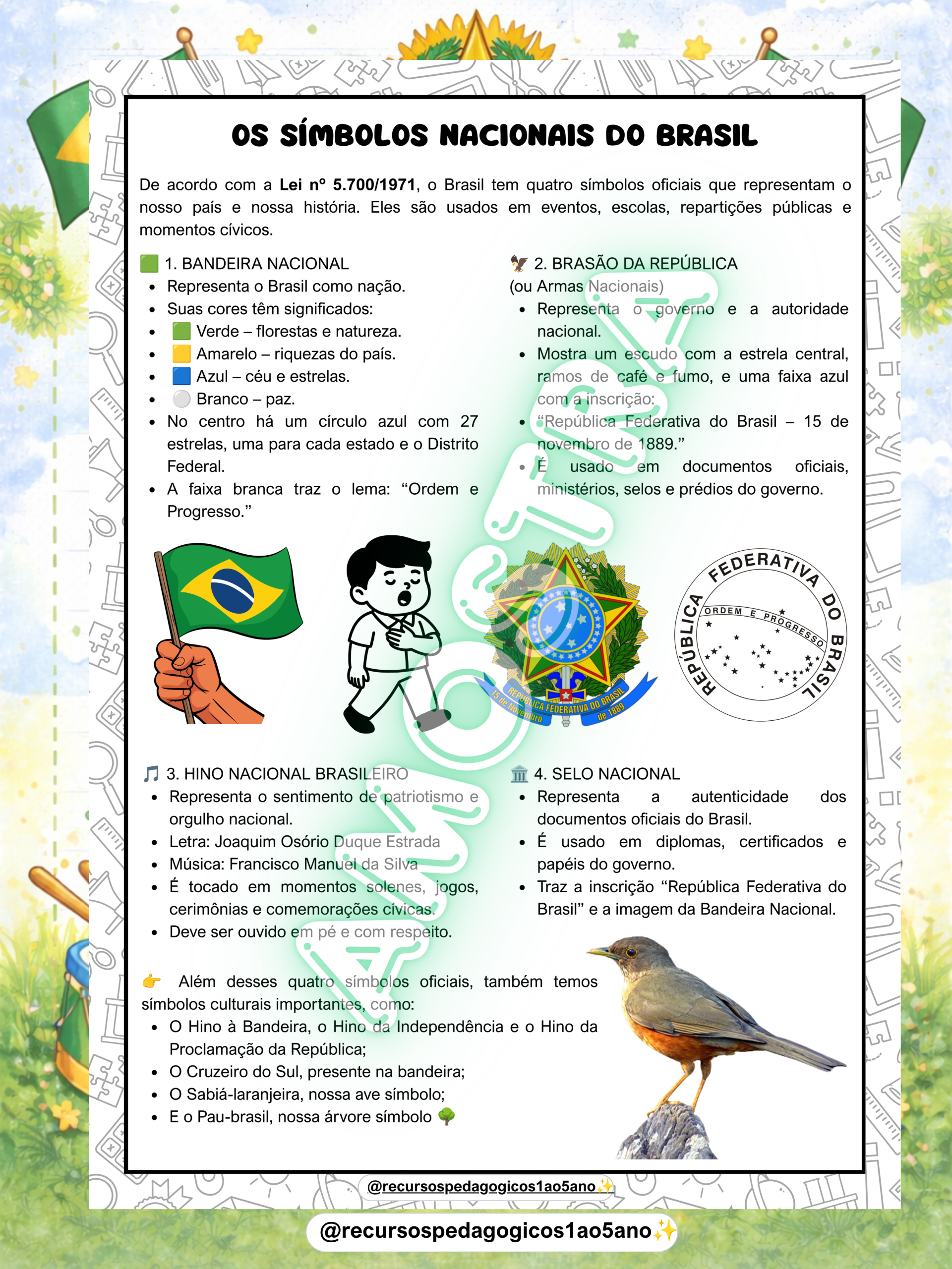 🇧🇷🎯 Proclamação da República, Símbolos Nacionais e Dia da Bandeira — amostra 1: 📦 O que acompanha? 🇧🇷🎯 Proclamação da República, Símbolos Nacionais e Dia da Bandeira — amostra 1: 📦 O que acompanha?
