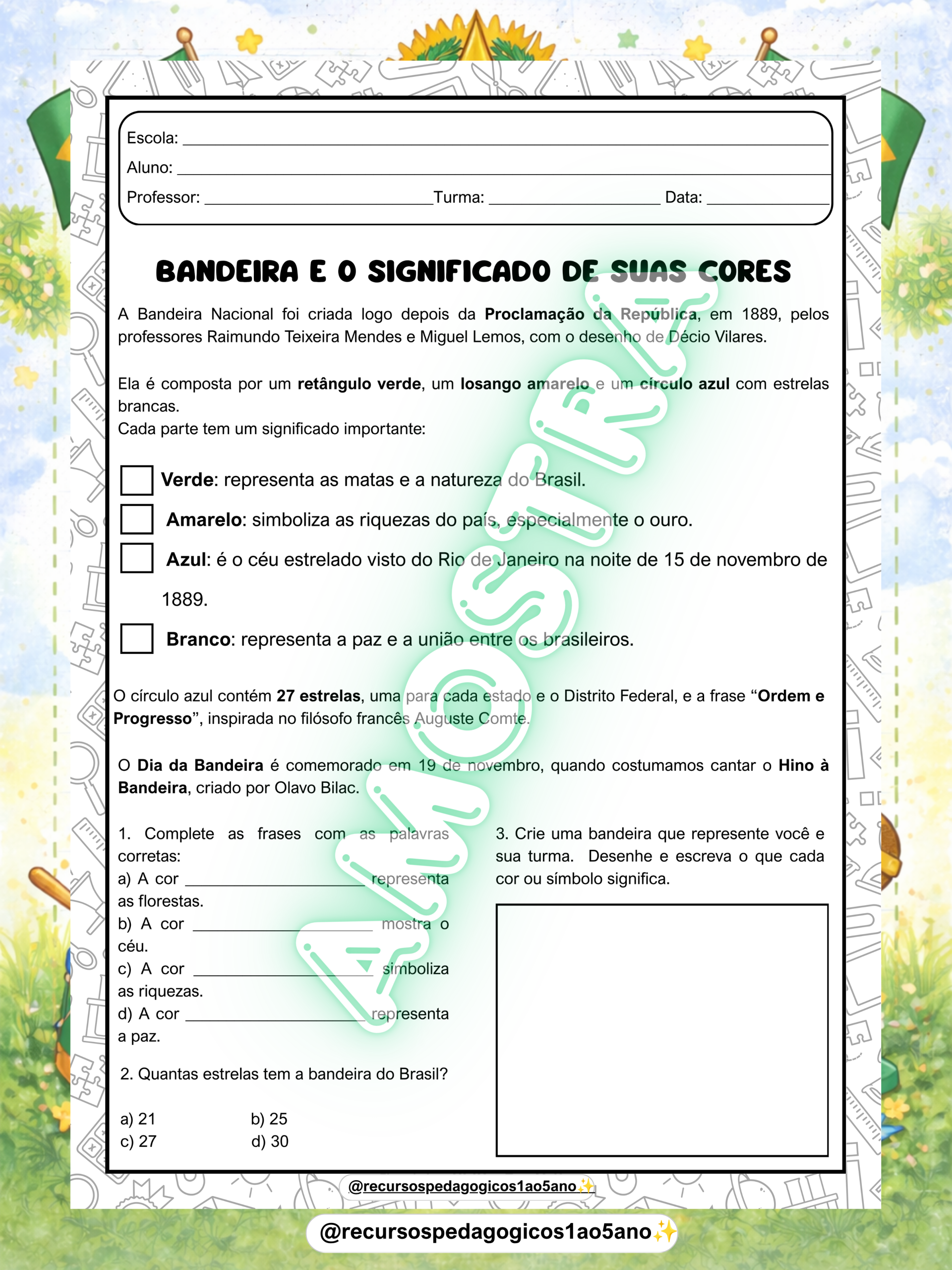 🇧🇷🎯 Proclamação da República, Símbolos Nacionais e Dia da Bandeira — amostra 4: 🇧🇷 Material sobre Proclamação da… 🇧🇷🎯 Proclamação da República, Símbolos Nacionais e Dia da Bandeira — amostra 4: 🇧🇷 Material sobre Proclamação da…