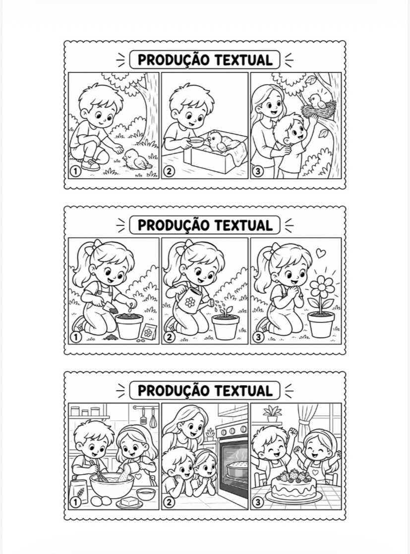 Produção Textual com Sequências de Imagens Atividades Coloridas e P&B — amostra 3: Material lúdico com 30 sequências…