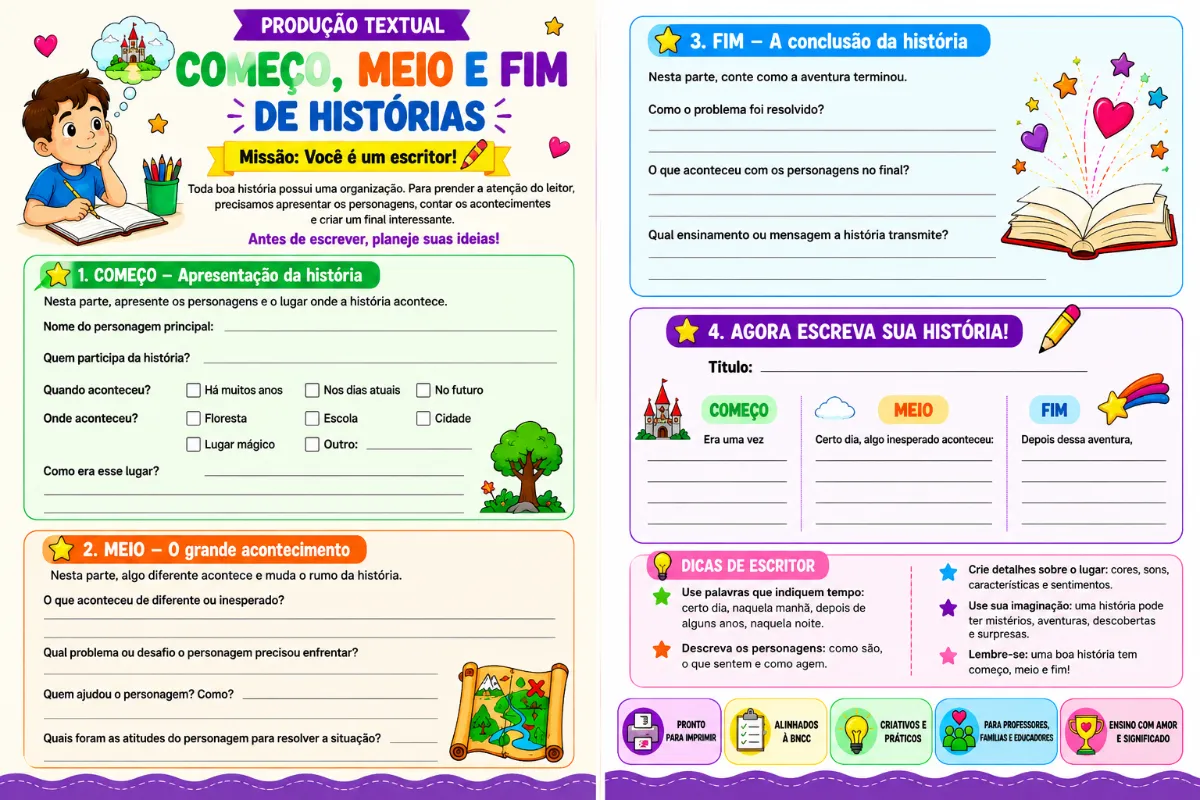 Produção textual para imprimir – material em PDF — Atividades para Todas as séries: Material em PDF identificado como…