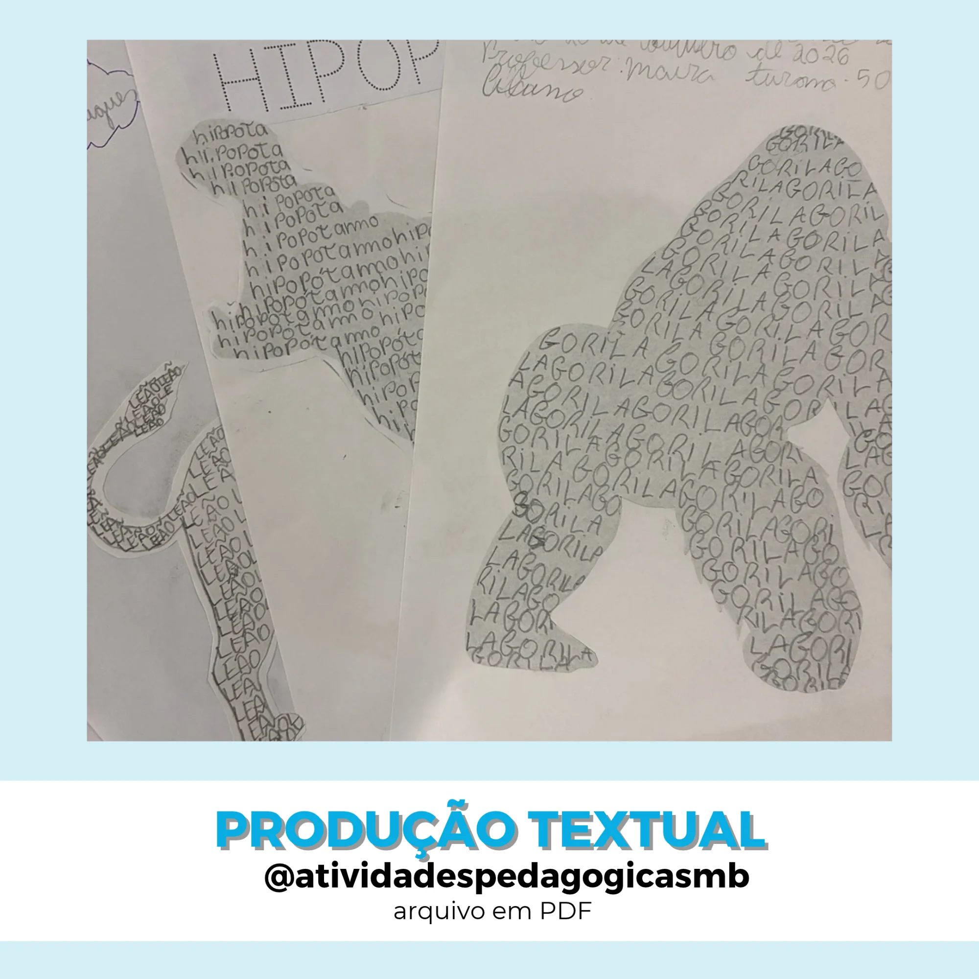 Produção Textual - poema Visual dos Animais Africanos (PDF) — capa do material