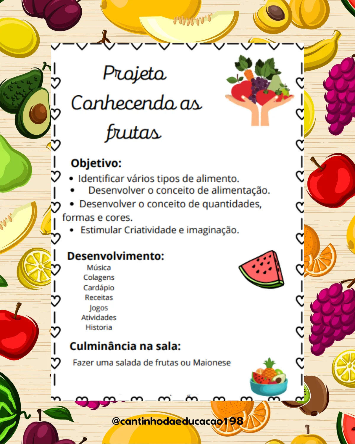 PROJETO ALIMENTAÇÃO – CONHECENDO AS FRUTAS — amostra 1: O que vem no material