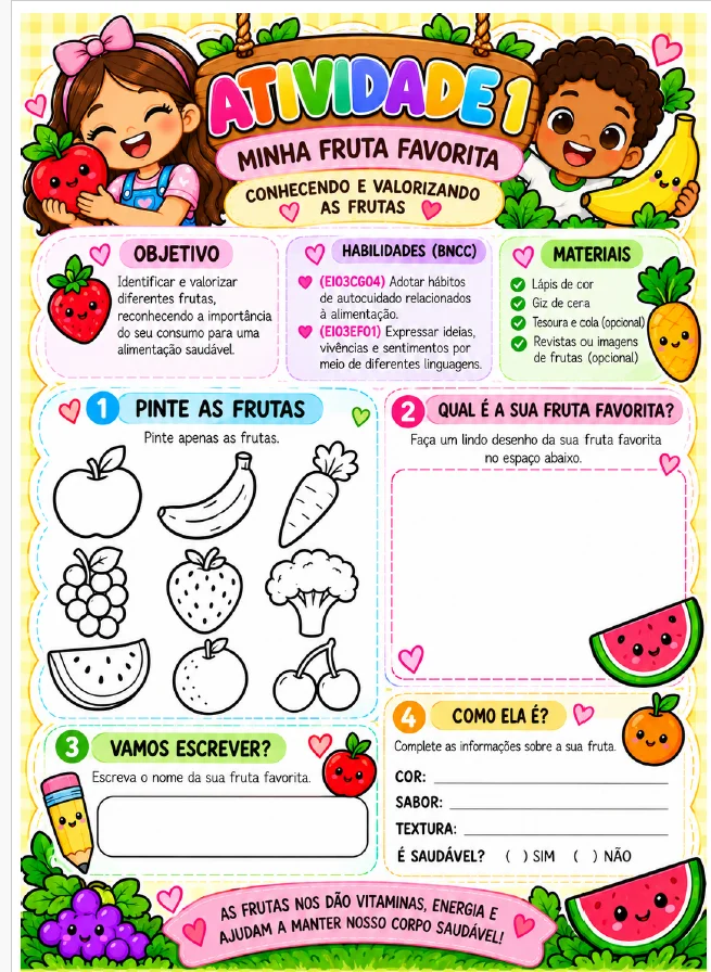 🍎🥦 PROJETO ALIMENTAÇÃO SAUDÁVEL 🥕🍓INFANTIL E ANOS INICIAIS — amostra 3: Ideal para professores da Educação Infantil e…